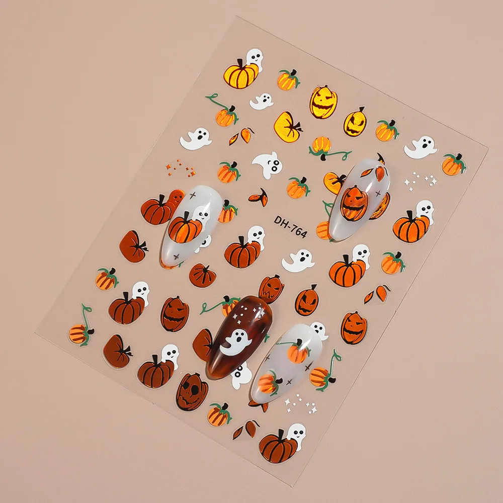 할로윈 네일 아트 스티커 호박 유령 거미 인쇄 자기 접착제 네일 데칼 재사용 가능한 네일 장식 스티커 매니큐어