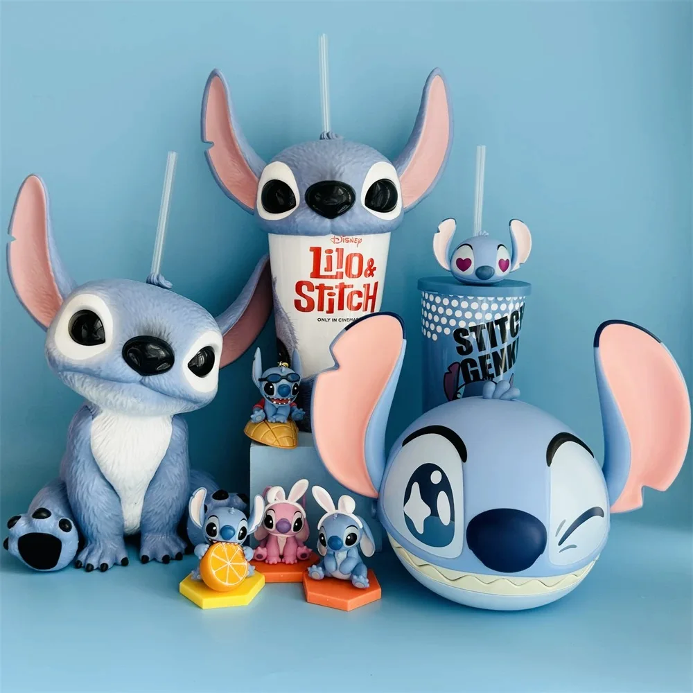 Vaso con temática de Stitch de Disney, vaso con pajita y cubo de palomitas de maíz, juego de recipientes para aperitivos y vasos de dibujos animados bonitos para fanáticos