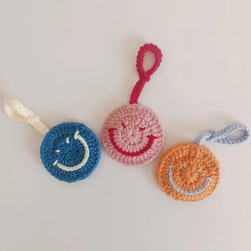 

Cute Smile Yarn Crochet Bag Pendants Handmade Knitted Keychain Keyring For Women Car Key Ring Handbag Charms Jewelry Gift