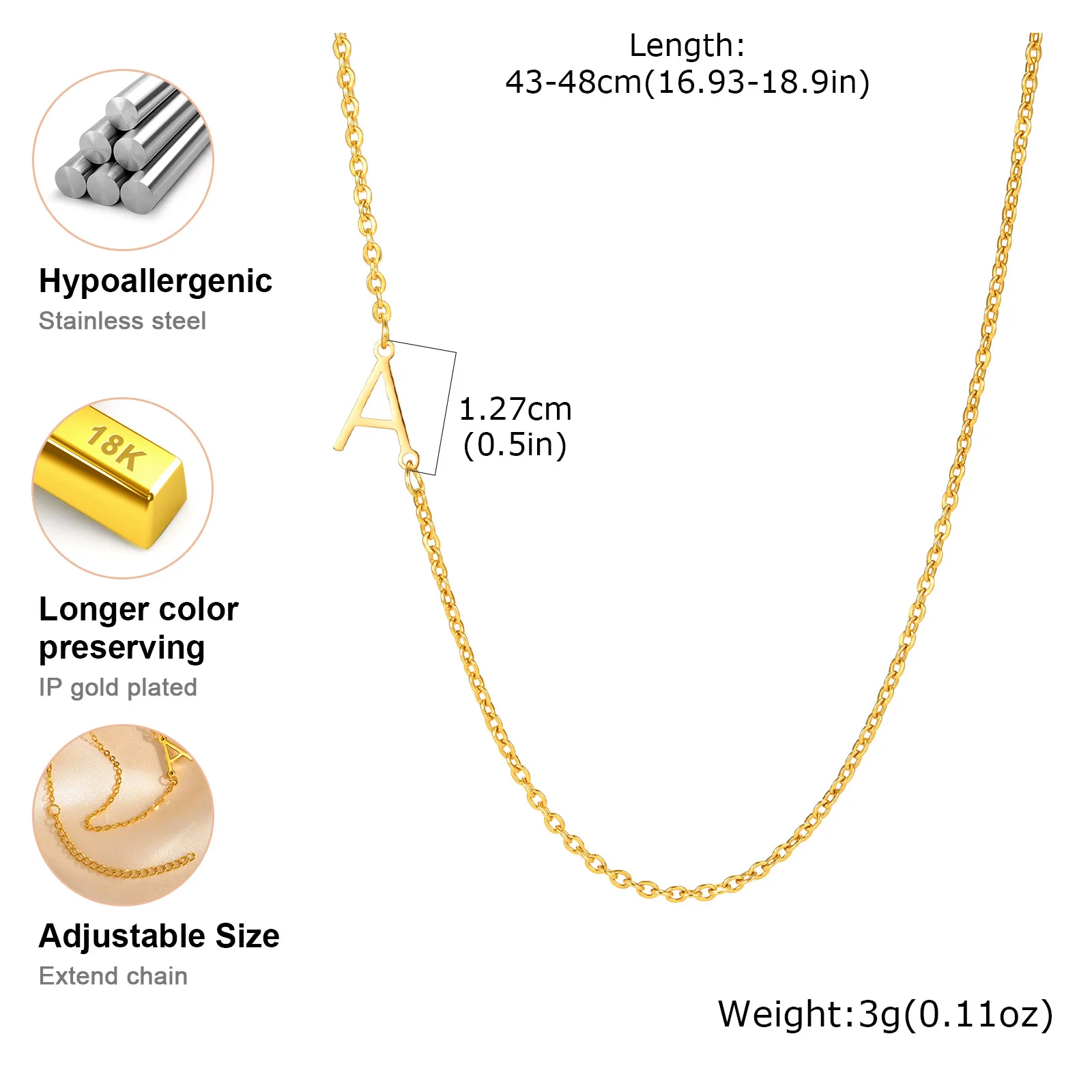 Vnox Personality Slide Initial Letters Necklaces for Women Girls,A-Z Capital Alphabet Charm Pendant Neckalce,Ins Style Name Gift