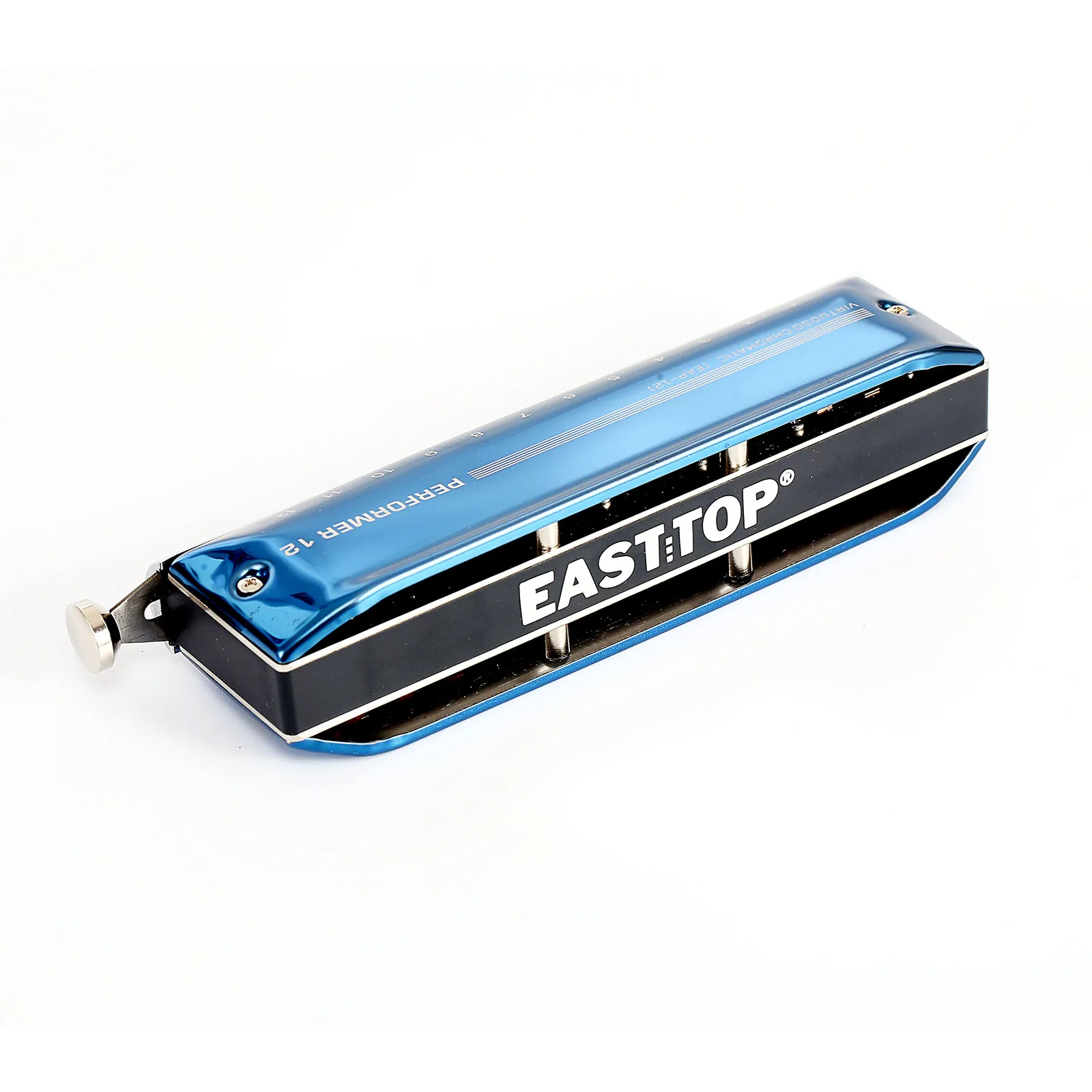 Easttop Harmonica 12 Holes Mouth 48 Tone Chromatic Player Plastic Grid Harmonica Blue for Professional Player Beginner Students