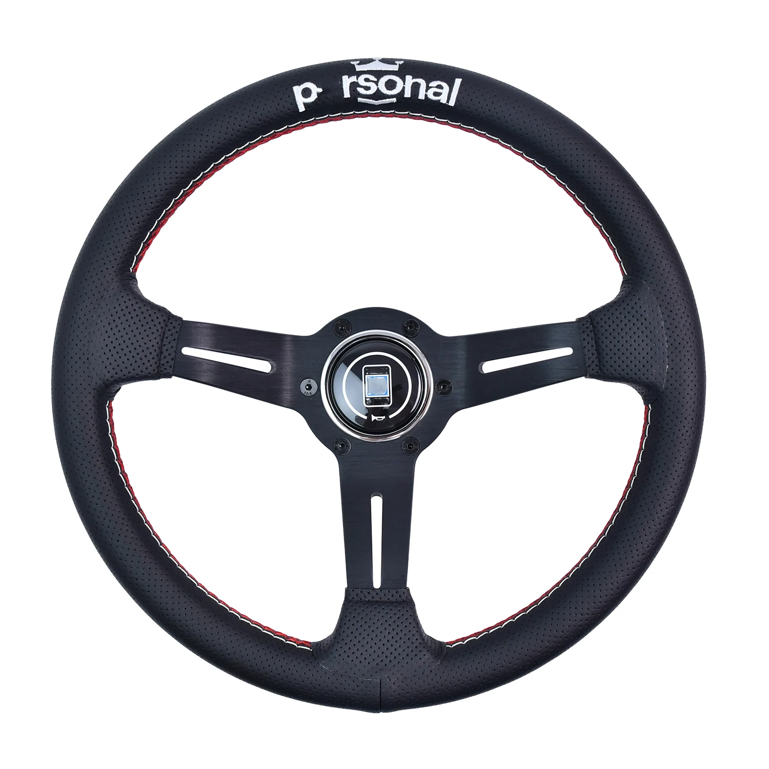 

13inch 330mm Black Stand Blcak Embroidery Microfiber Leather Deep Dish Personal JDM Car Steering Wheel