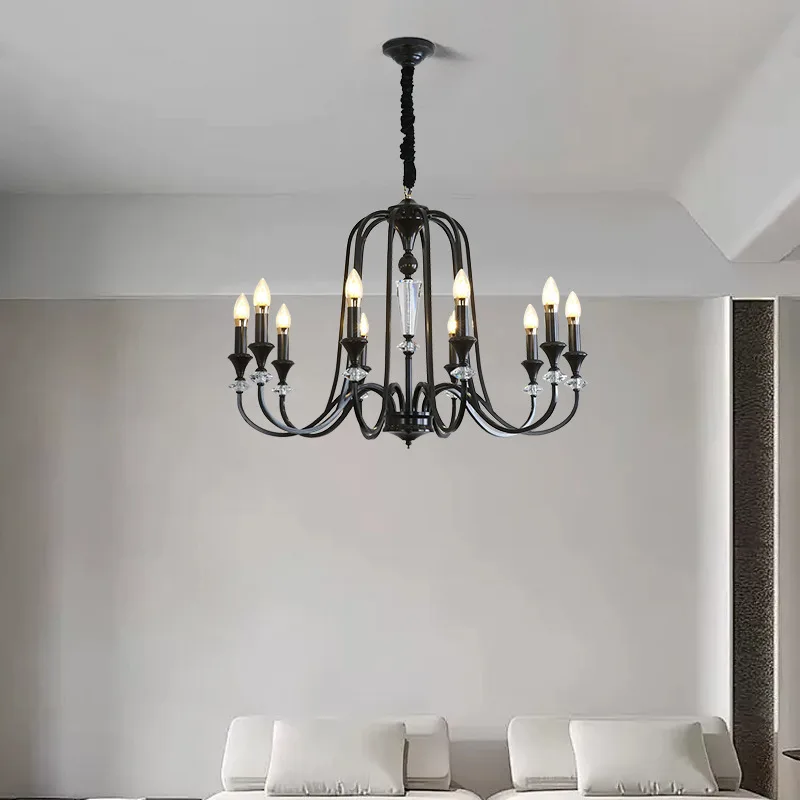 

All-copper medieval Nanyang wind chandelier living room dining room American retro candle simple black lamp simple