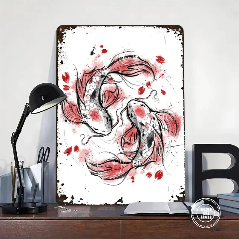 Japanese Koi Metal Poster Tin Signs Decoration At Home Decorations Custom Metal Sign for Wall Art Decoration Corner Coffee Retro