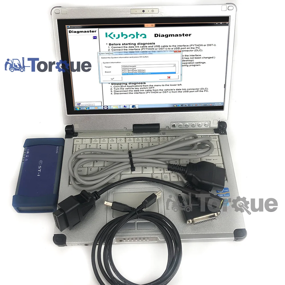 CF C2 laptop+Agriculture tractor diagnostic tool Denso DST-i for Kubota DST-i Communication Interface tool Takeuchi Diagmaster