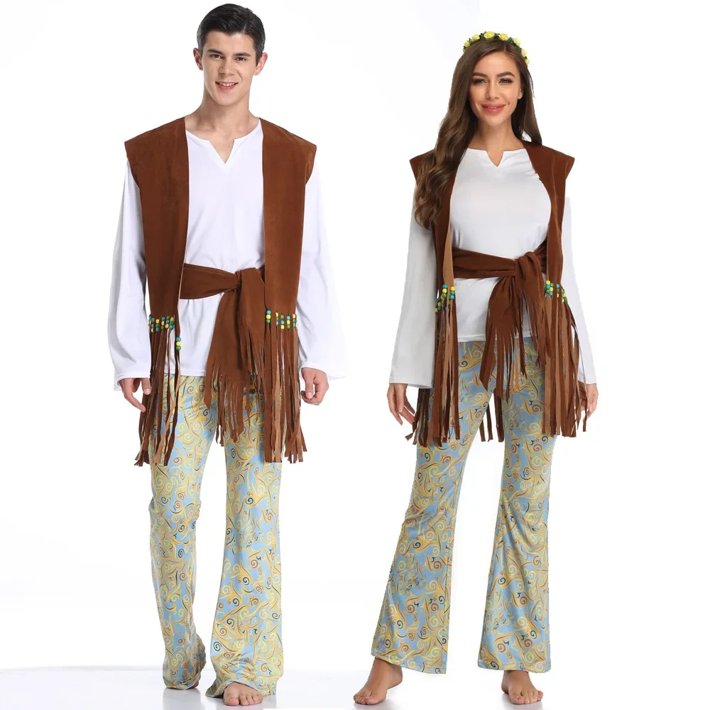 

Halloween Adult Couple Costume Indian Tribal Princess Hip Hop Fringe Halloween Costumes For Men Adult