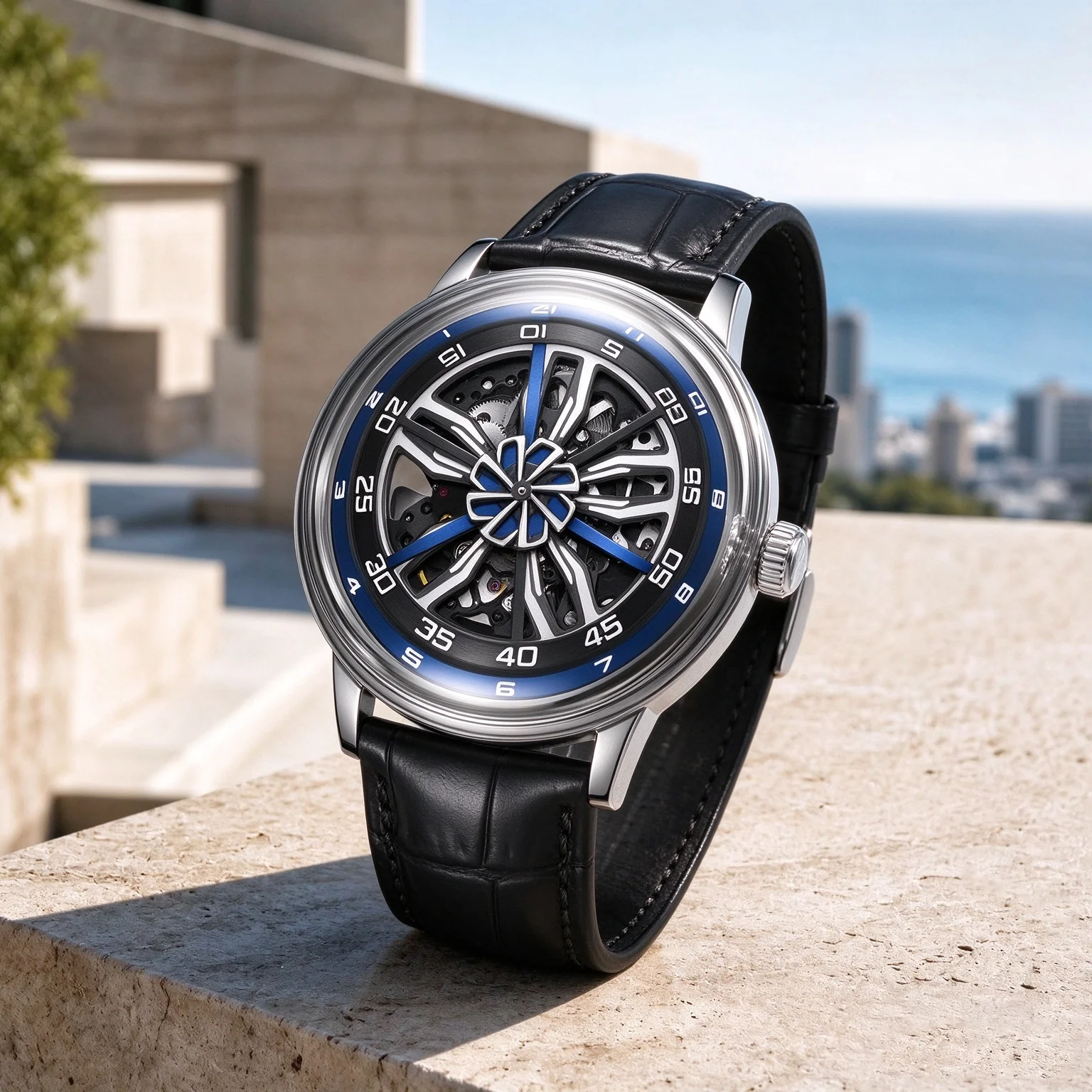 OBLVLO Men Luxury Mechanical Watch 42mm Luminous Sapphire Crystal 50M Waterproof Rotatable Carwheel Skeleton Dial  Wristwatch
