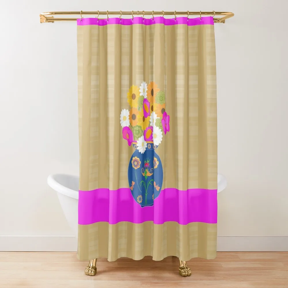 

Romantic retro style vase with flowers Shower Curtain Shower For Bathroom Waterproof Shower And Anti-Mold Curtain