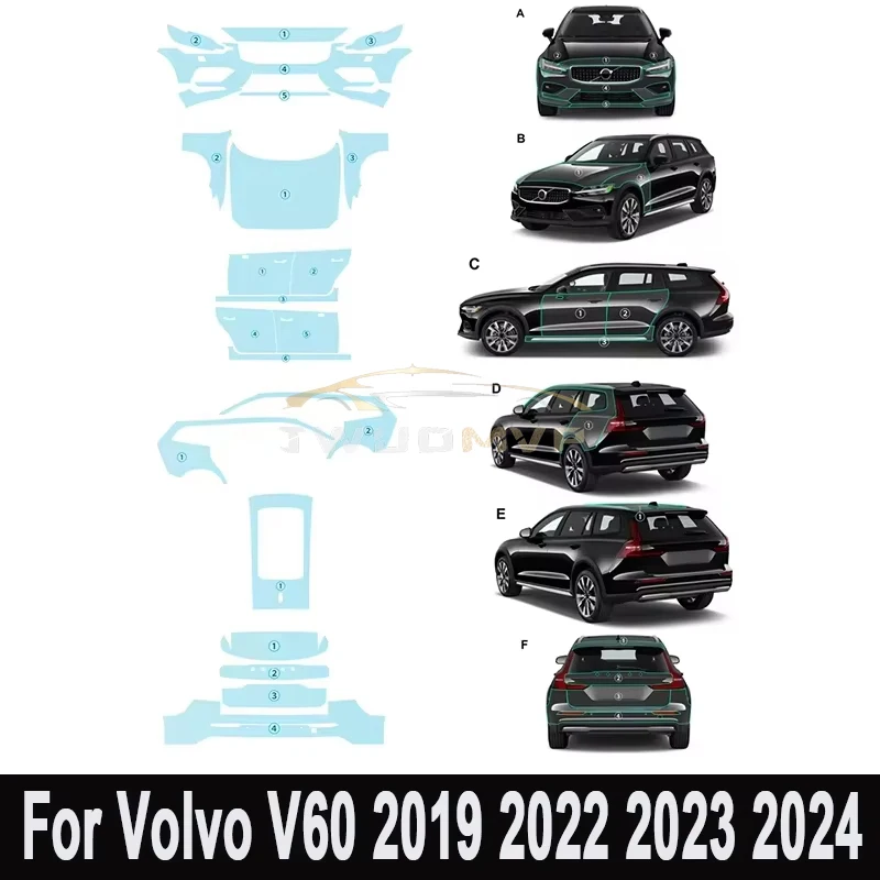 

Для Volvo V60 Inscription R Design 2019 2022 2023 2024 Бюстгальтер с предварительным вырезом Прозрачная защитная пленка из ППФ ТПУ для передней краски