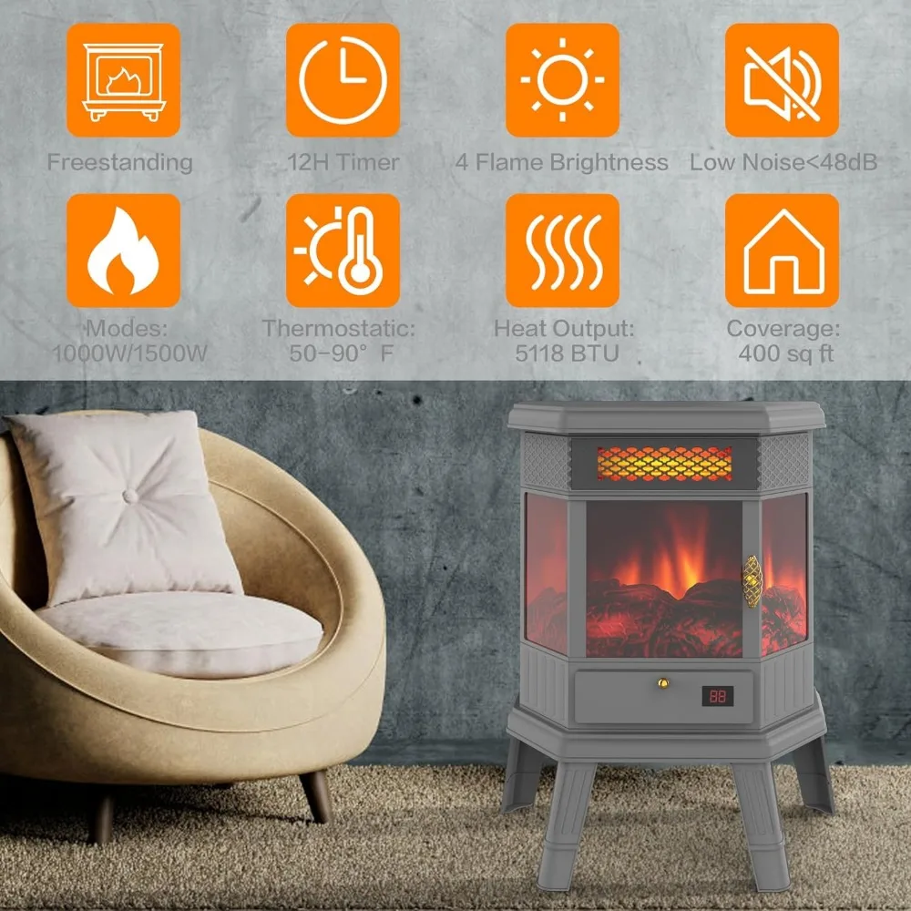 Infrared Fireplace RealSmart with 3D Flame Effect Remoted Control, Timer, Overheating Protection (Grey)