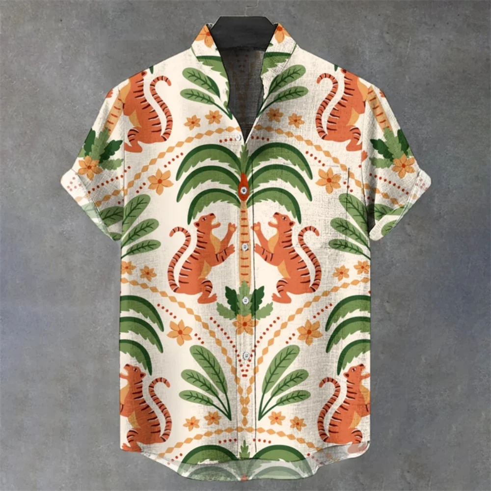 

Men's plus Size Linen Shirt 3D Printed Street Casual Fashion Outdoor Vacation Short Sleeved Pocket Design Standing Collar 2025