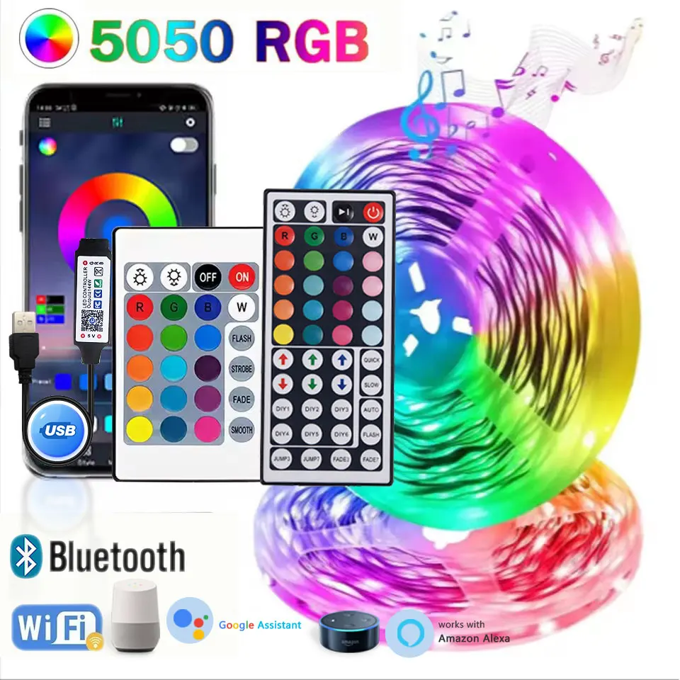 1-30m usb adesivo rgb conduziu a luz de tira com controle remoto 5 volts wifi bluetooth controlador led banda fita 15m 25m 5m 3m 2m 4 metros