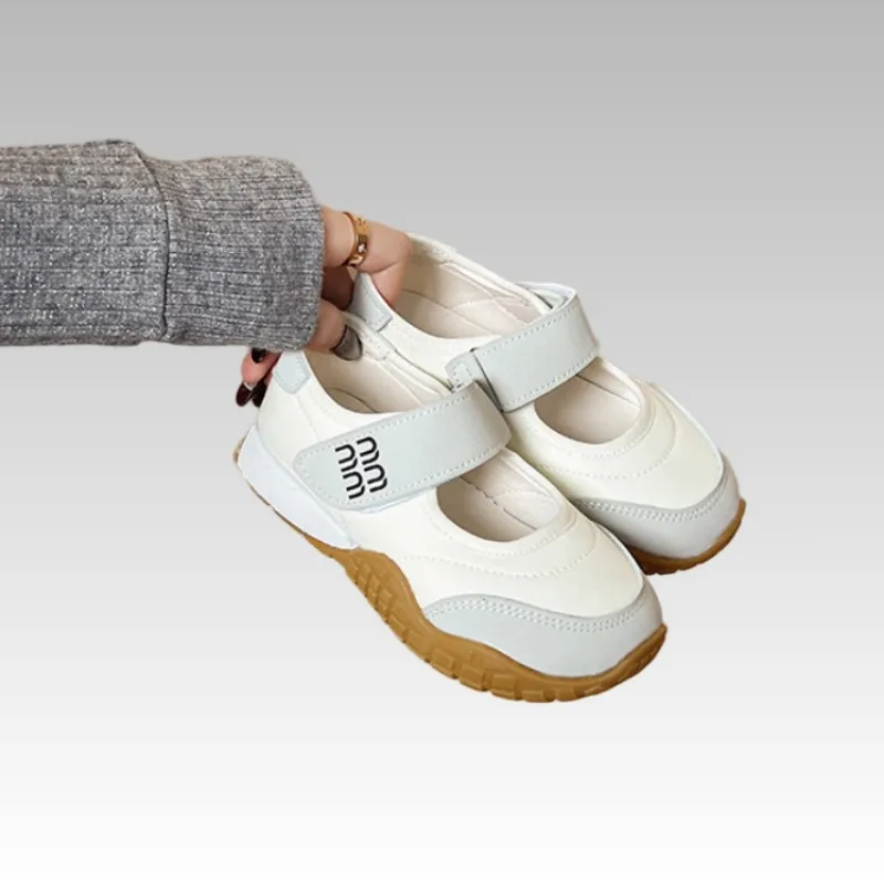 

Spring Autumn 2026 Girls' Square Mouth Princess Shoes Shallow Mouth Little Girls' Campus Anti slip Sports Ballet Shoes Grey Yell