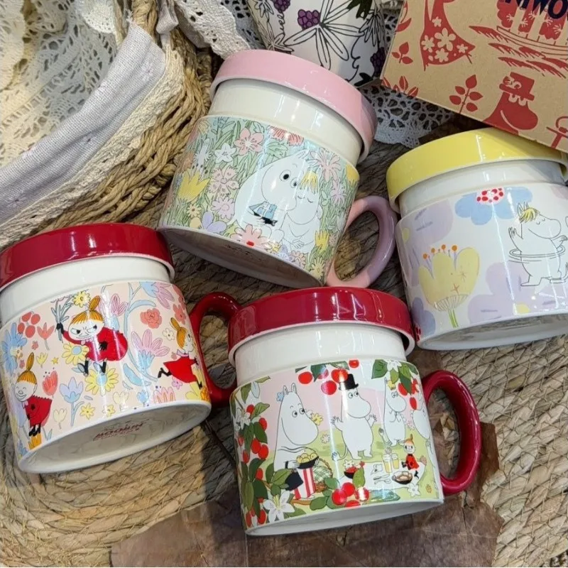 Moomin 430ML Tasse en céramique créative à motif de dessin animé avec couvercle et infuseur à thé, design de séparation du thé, style INS haut de gamme, tasse à café professionnelle