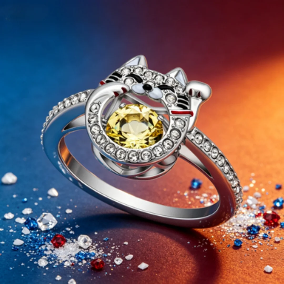 

Lucky Cat Ring, Cute Healing Gift for Girlfriend, Daily Soft and Cute Wear Matching Accessories