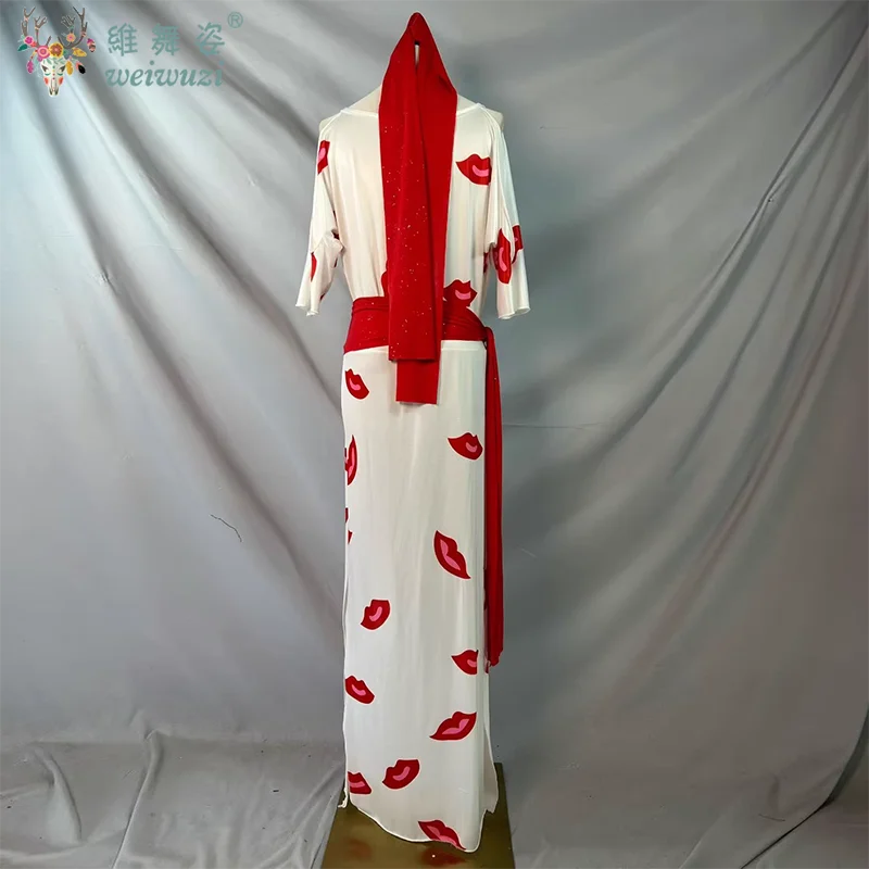 Ensemble de costumes de danse du ventre pour femmes, imprimé de lèvres rouges, vêtements d'entraînement folklorique Baladi Shaabi, Robe pour adultes, tenue de danse du ventre, nouvelle collection