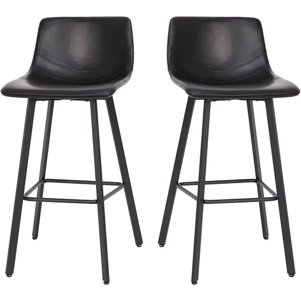 

Black LeatherSoft 30-Inch Caleb Modern Commercial Barstools with Black Matte Iron Frame, Footrests, Armless - Set of 2
