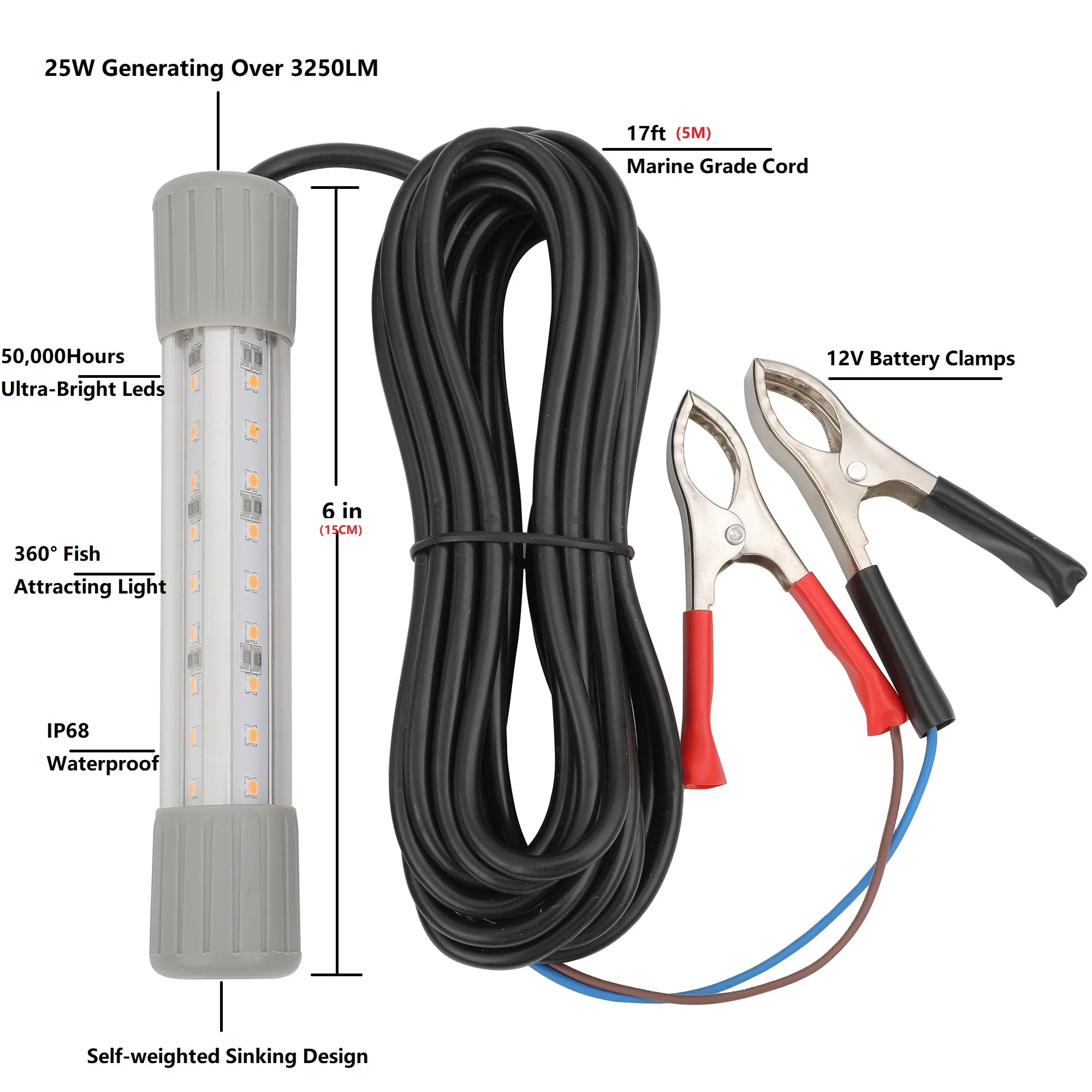 Imagem -03 - Pinboer-luz de Pesca Subaquática 25w 12v 3450lm Verde Branco Submersível Alta Potência Led Isca e Lâmpada do Localizador Atraente