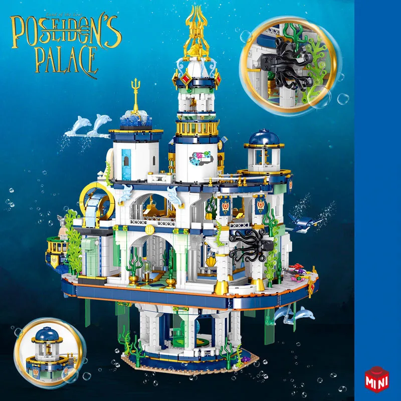 Architettura mitologica Poseidon Palace Mini Block Undersea Castle assemblare il modello Moc Building Brick Toy Collcetion per i regali