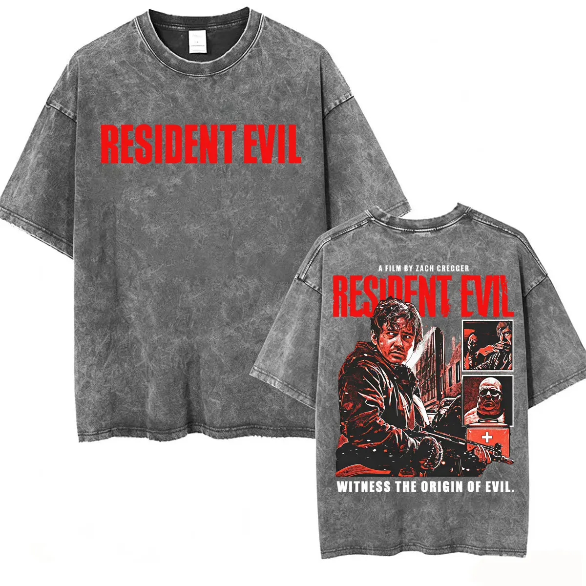 Limited Resident Evil Horror Film Vintage Washed T-shirts for Men Women Fashion High Street T Shirt Casual Cotton O-Neck T-shirt