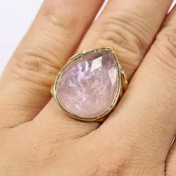 GuaiGuai Jewelry Real Gems Purple Amethyst Faceted Trillion shape Teardrop Ring Gold Plated Rings Adjustable For Lady Gifts