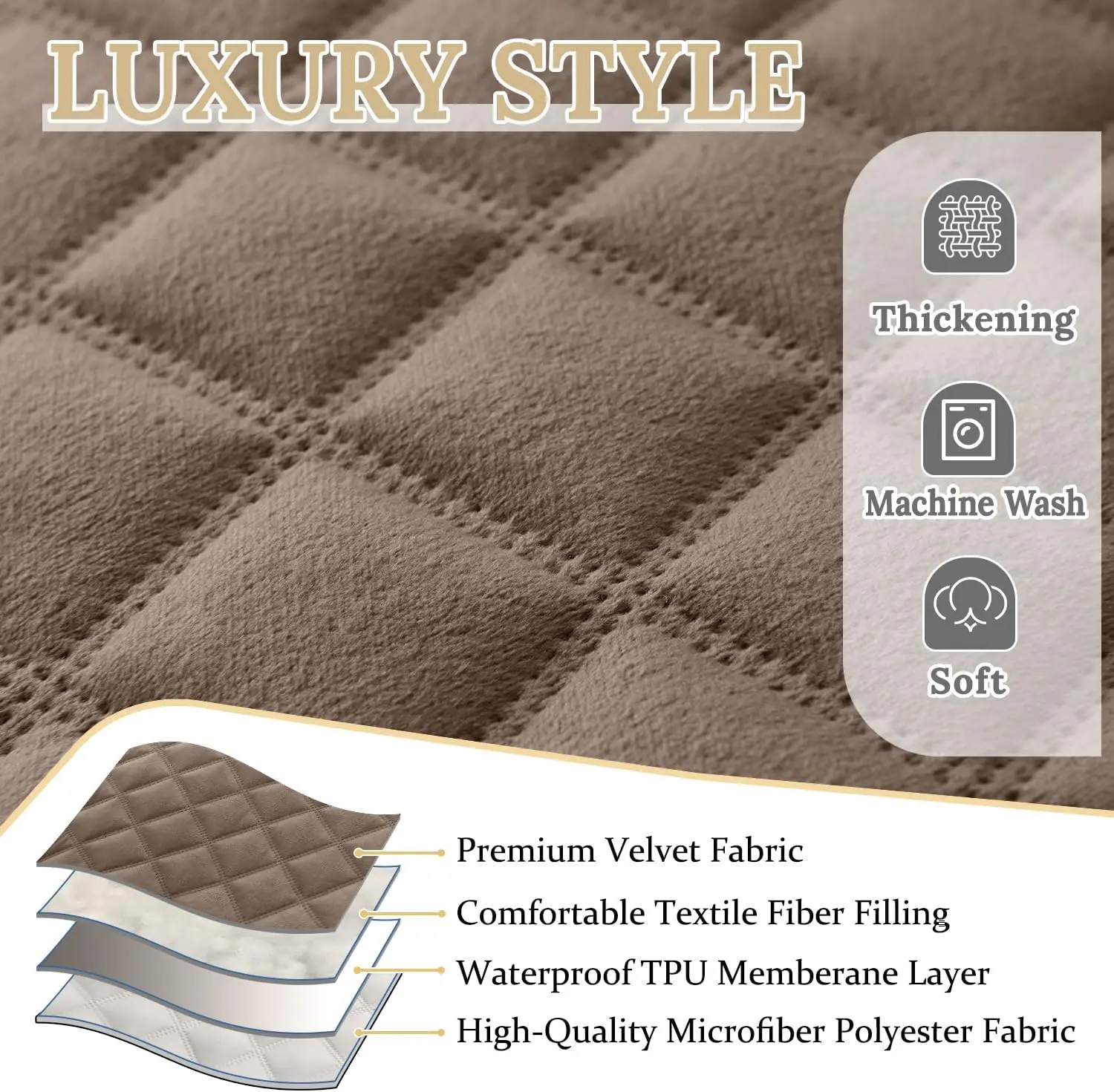 Wodoodporny pokrowiec na narożną sofę modułową, aksamitny pokrowiec na sofę w kształcie litery L, chroniący przed zwierzętami, antypoślizgowy, jasnobrązowy, XX-Large