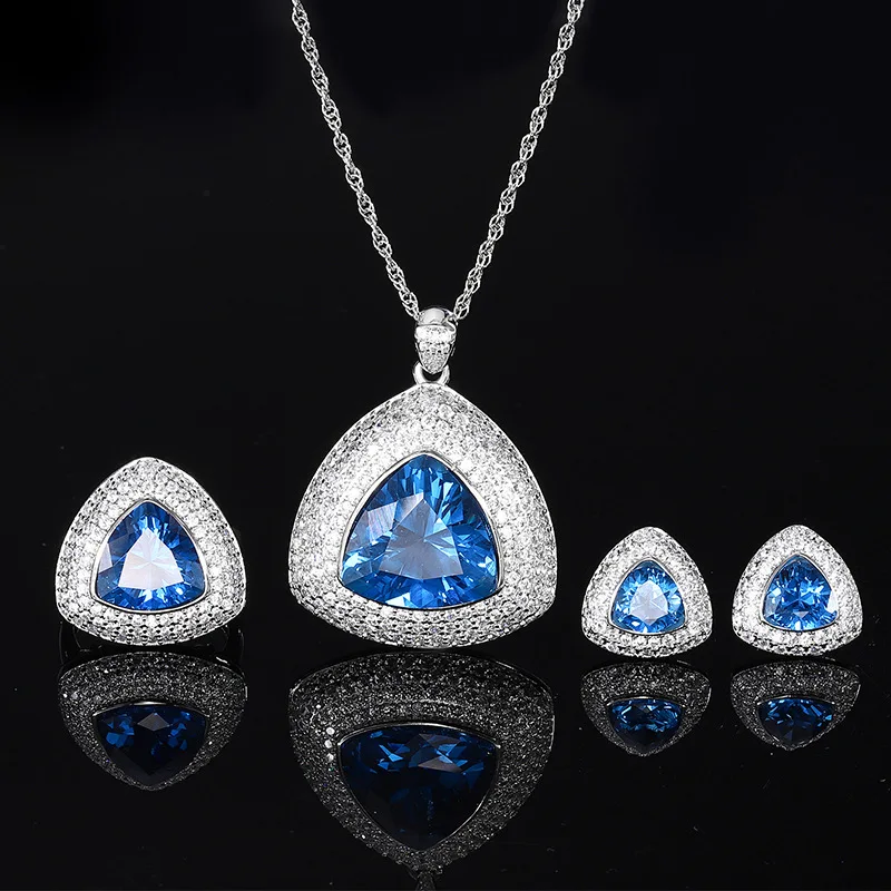 

New Jewelry Gold Plated Vintage Blue Spinel Fat Triangle Set 17*1712*12