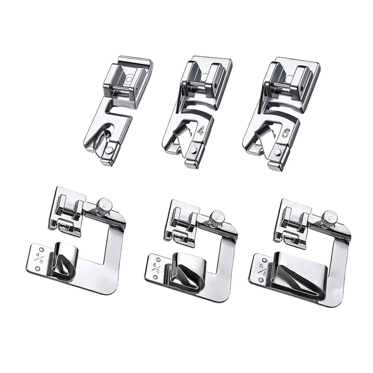 6Pcs Rolled Presser Foot, Wide Rolled Foot Set, Narrow Hemmer Foot Set for Most Low Sewing Machines