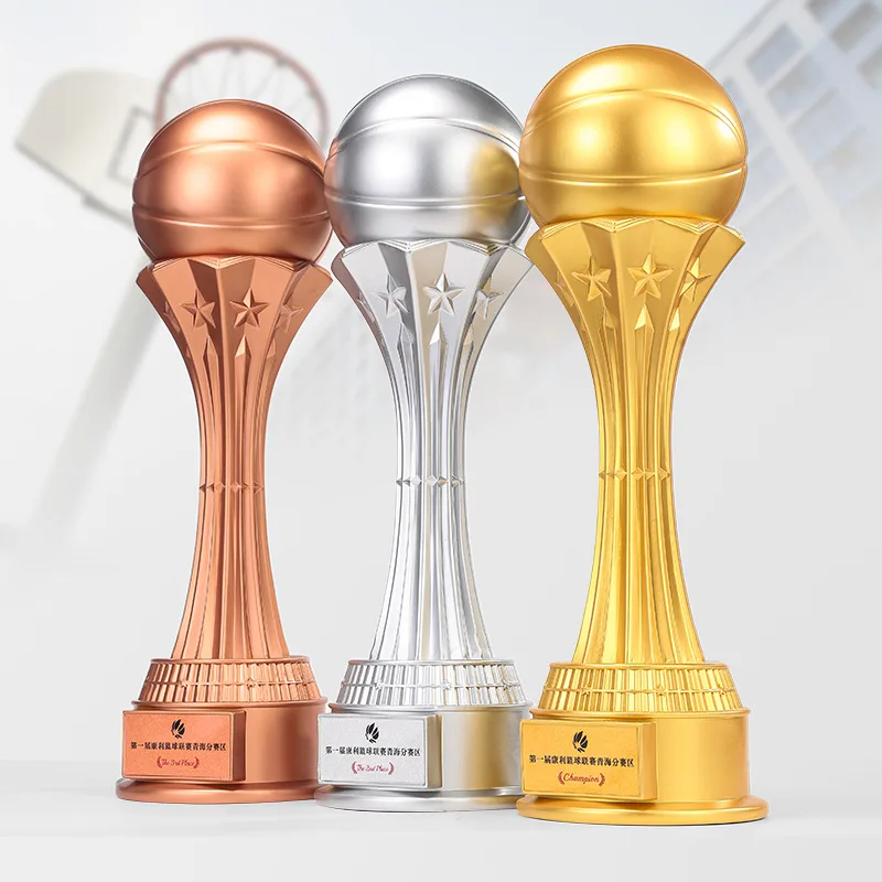 

-large 50cm basketball, football, badminton and billiards trophy customization in gold, silver and bronze.