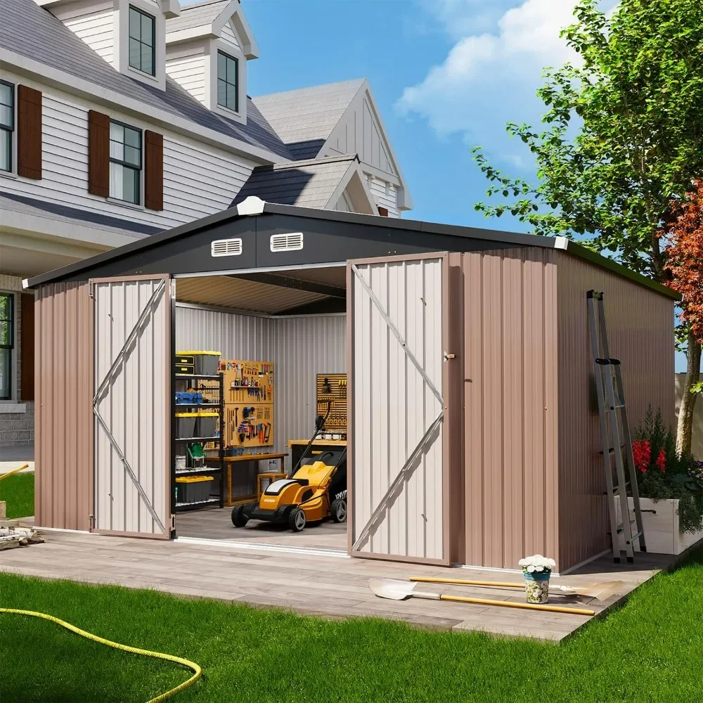 

12x10 FT Shed Metal Outdoor Waterproof Storage Shed Steel Utility Garden Tool Shed with Door & Lock Outdoor Storage for Garden