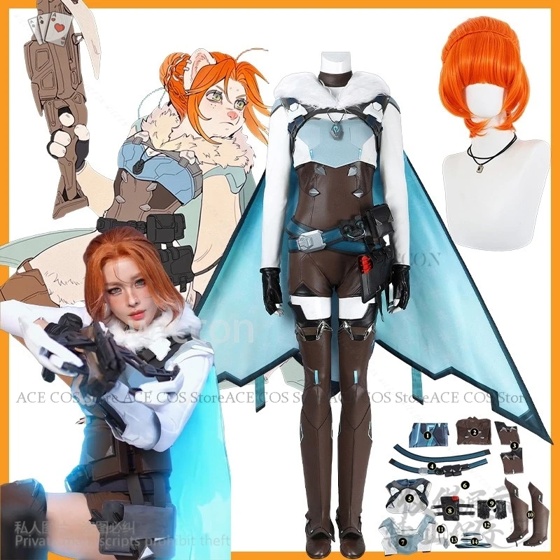 

Anime Game OWW Cosplay Freya Costume Punk Cloak Pu Uniform Necklace Bag Wigs Halloween Party Cos Jirai Kei Gir