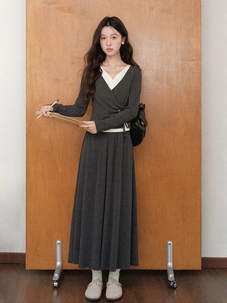 ALXNAN Casual Rokken Hoge taille Veelzijdige Gebreide Stretch Middellange Rok Nieuwe Herfst Ontspannen Zachte Dameskleding L569115-1