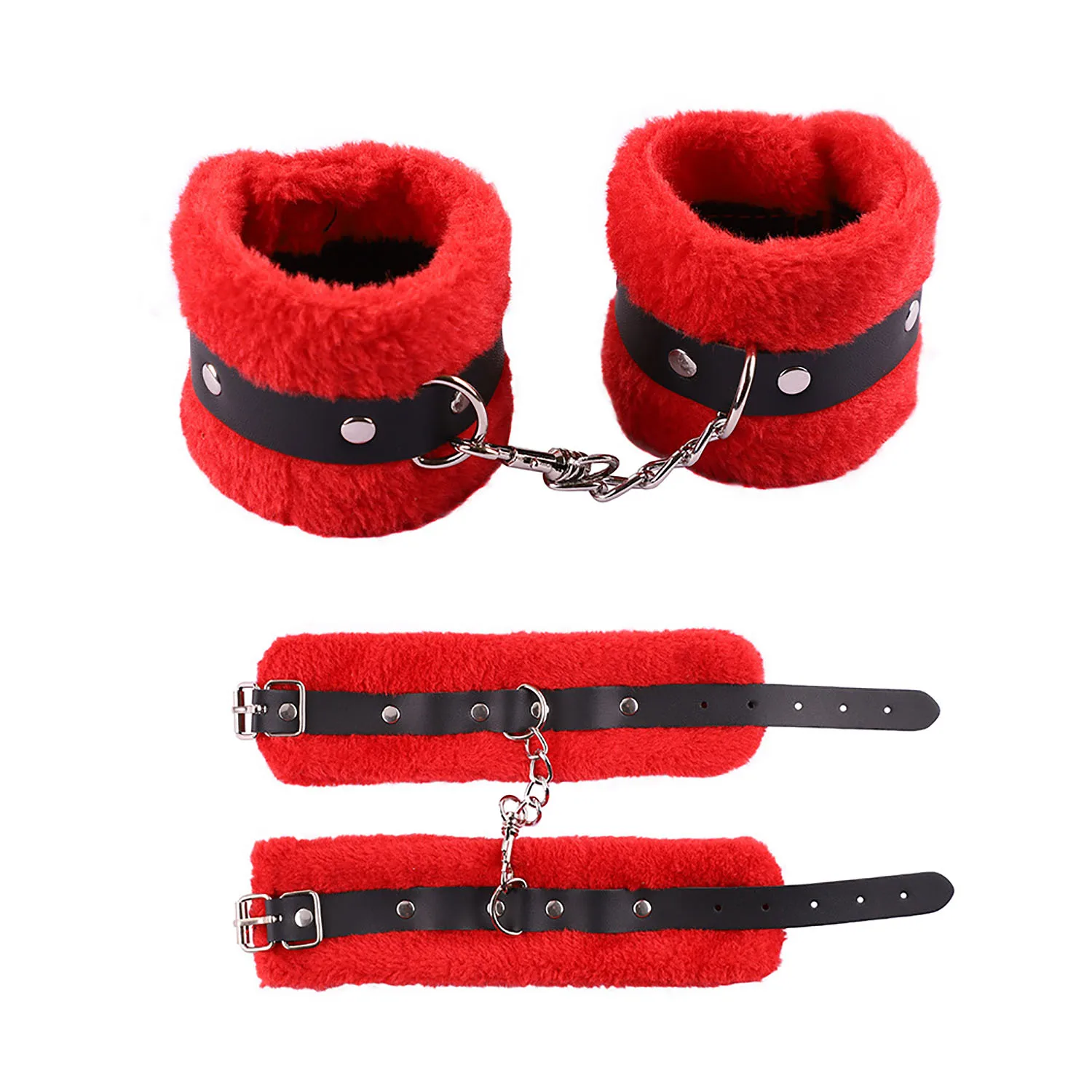 Fluffy Bracelet Soft Plush Leg Wrist Cuff Bracelets Anklets with Detachable Leather Chain for Women Men