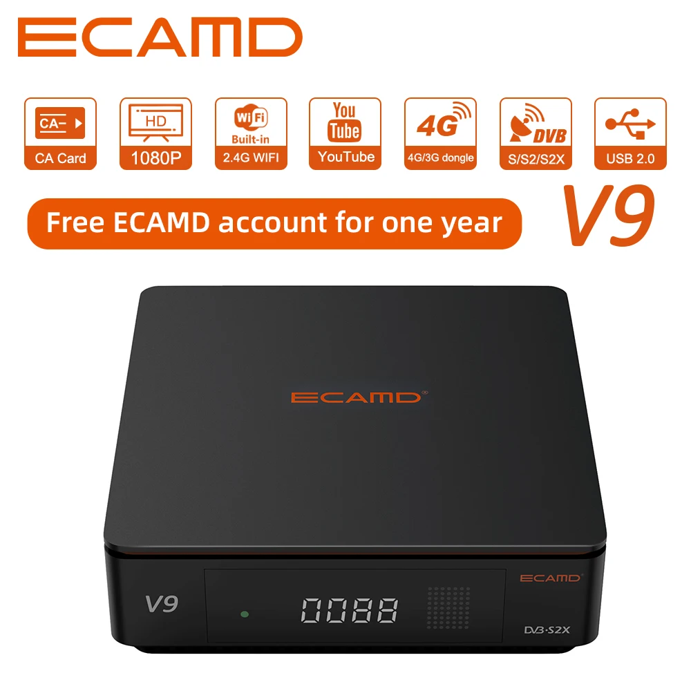 ECAMD V9 Decoder satellitare DVB-S2X sintonizzatore TV digitale, Biss Auto Roll/AVS + VC /ACM ricevitore satellitar