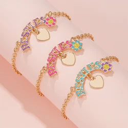 3Pcs/set Heart Charm Besties Flower Adjustable Bracelet for 3 Girls Best Friend Jewelry Friendship Gifts