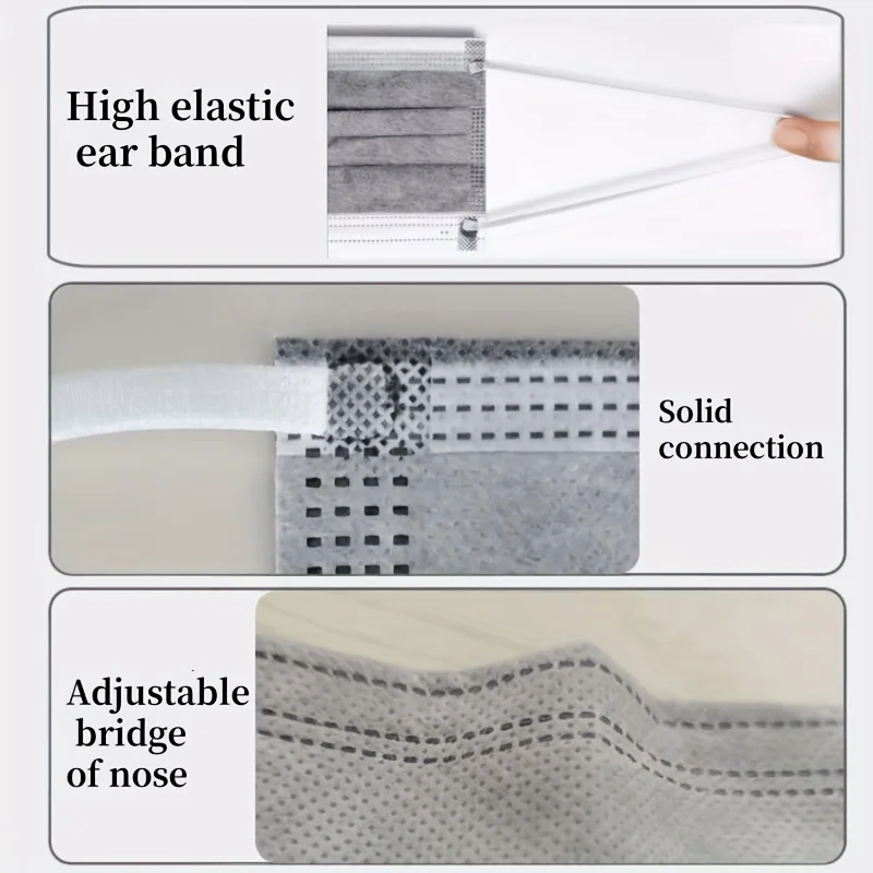 100Pcs Thick Gray Disposable Masks - 3-Layer Breathable and Comfortable, with Adjustable Ear Loops and a Secure Fit Nose Pad, Affordable for Home Use, Can Be Purchased in Bulk, Suitable for Outdoor Use, Home, Commuting, Office, School, Unisex