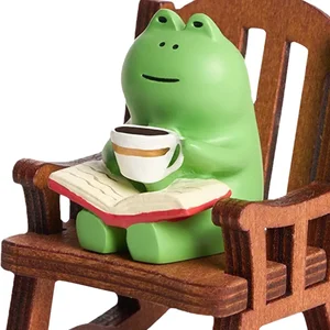 Kleine Cure Frog Resin Statuette, Schwungstuhl, kleine Dekoration, Buch, Kaffee, Buch, Haus, Schlafzimmer, Büro, süß 6 Hauptverkäufe Kinderbürostuhl - №1