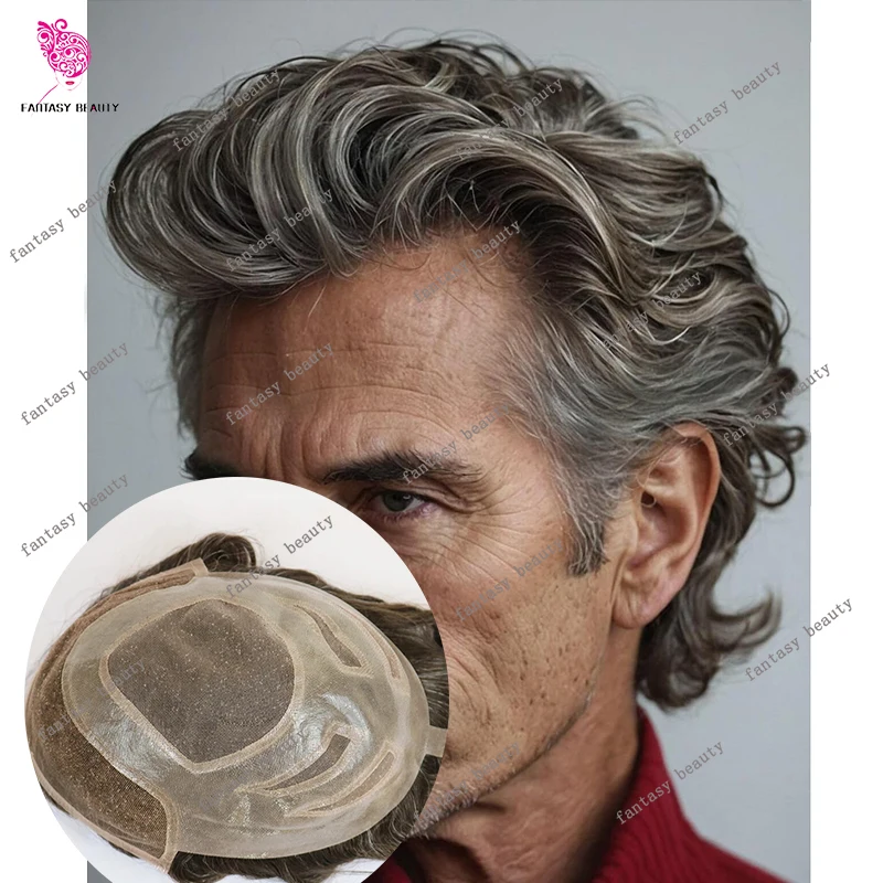 565 # # 520 # 1b80 رمادي بني أسود Versalite السويسري الدانتيل الجبهة الرجال الشعر المستعار الأوروبي شعر بشري أشقر شعري طبيعي نظام الذكور