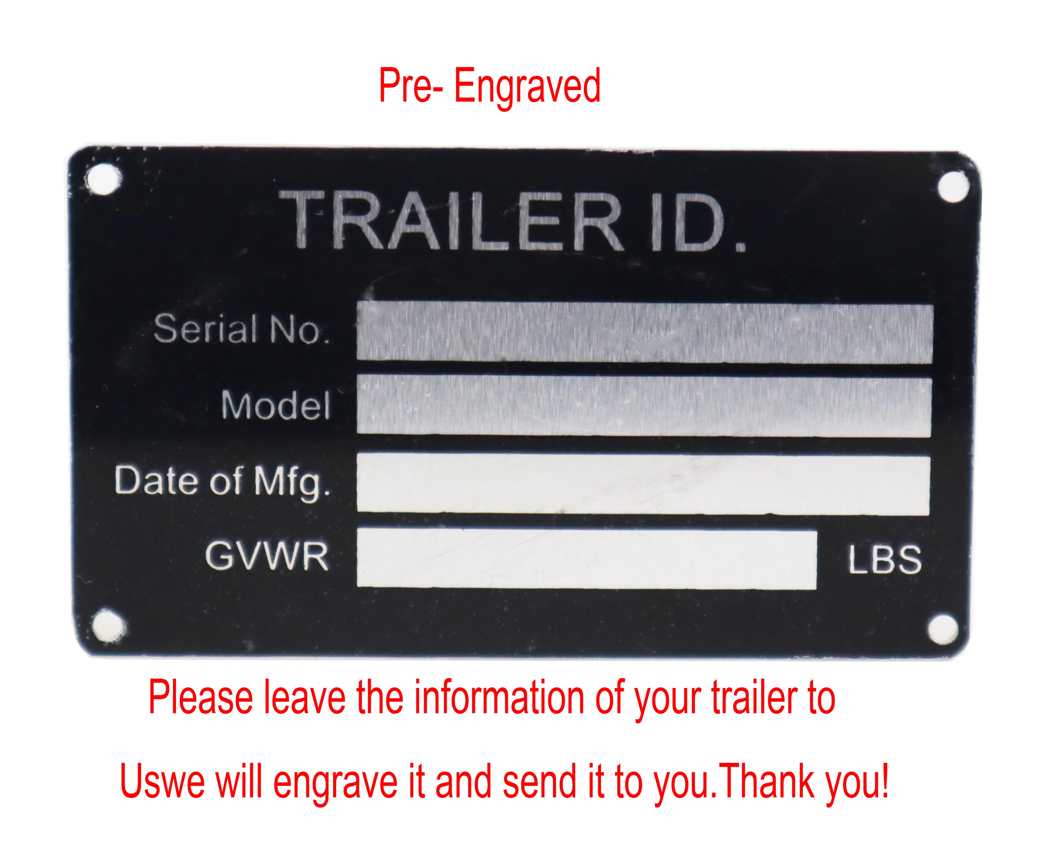 

Изготовленная на заказ выгравированная идентификационная табличка Vin Tag Data TAG Идентификация серийного номера модели