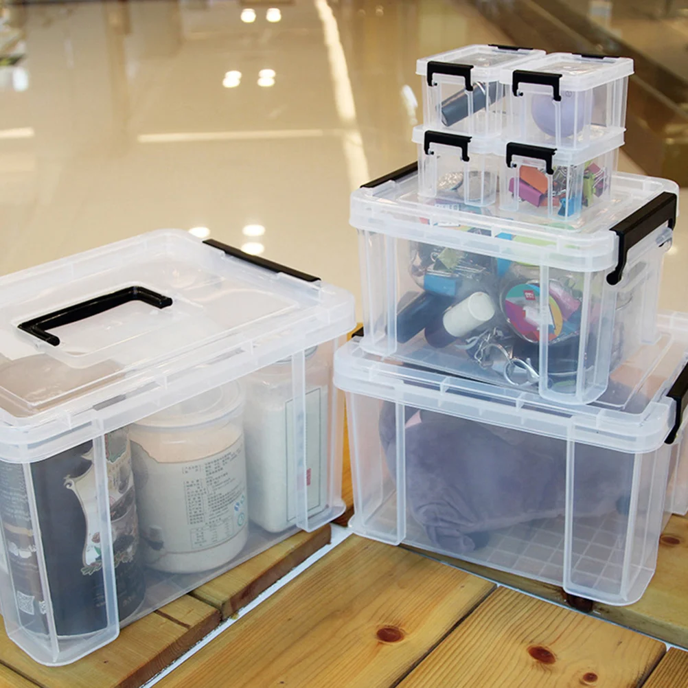 5 Pcs Storage Bin with Lid Plastic Containers Small Tote Bins Lids Organizer Household Case Mini Transparent Portable Toy