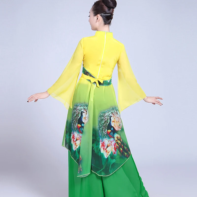 Traje de baile de abanico clásico para adultos, ropa de danza folclórica Yangko elegante, ropa de práctica de rendimiento, vestido tradicional chino Yangge