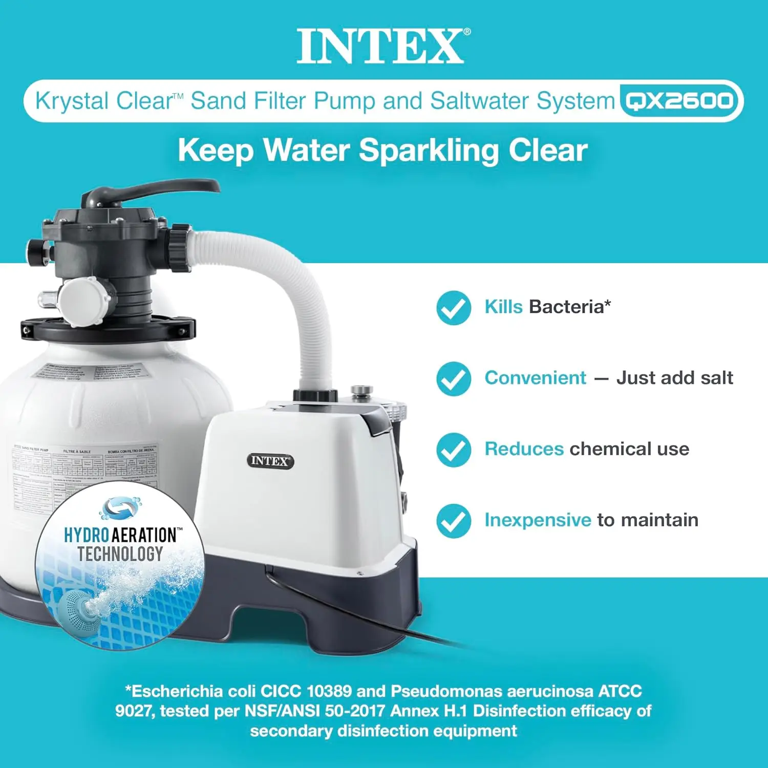 

INTEX QX2600 2,650 GPH Krystal Clear Sand Filter Pump & Saltwater Systems with Electrocatalytic Oxidation Up to 15000 Gallon