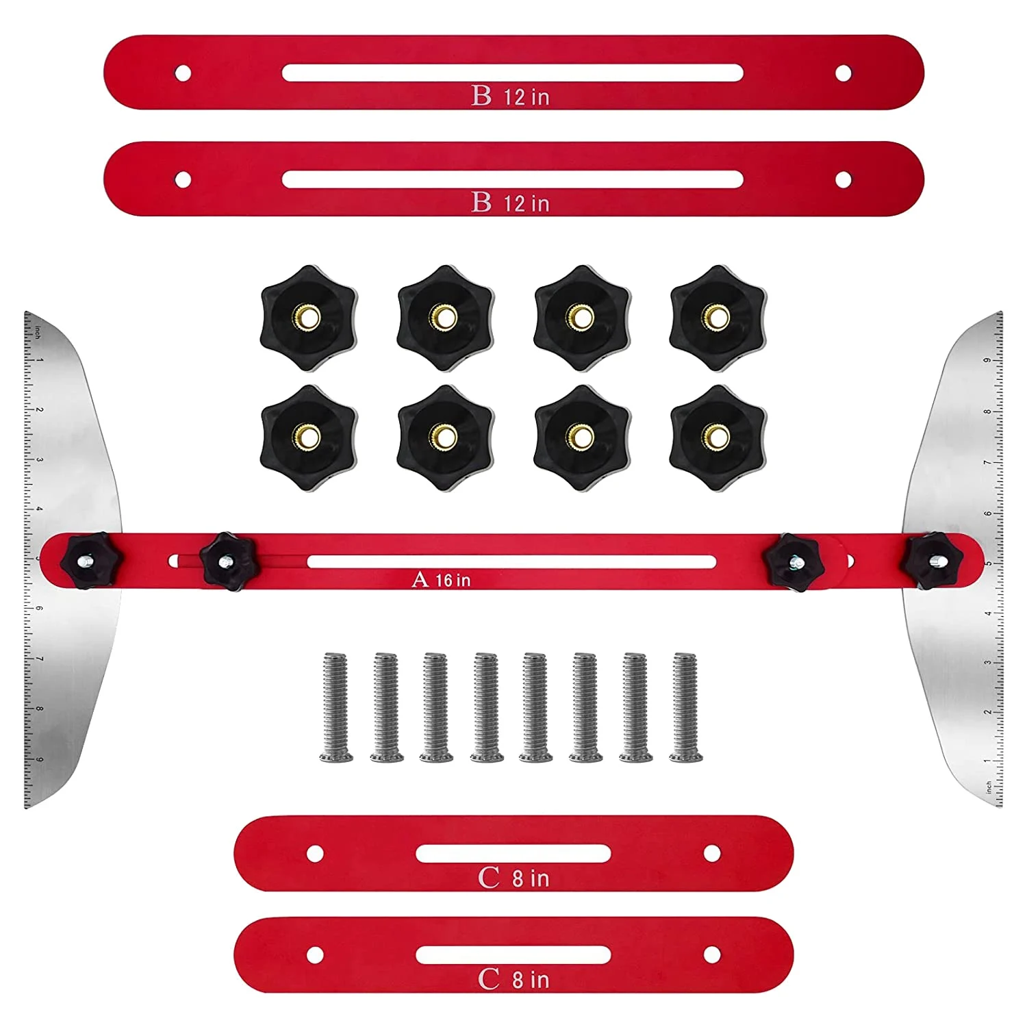 

Stair Tread Template Tool, Stainless Steel Stair Measurement and Scribing Tool with Scale, Wooden Stair Jig,Red