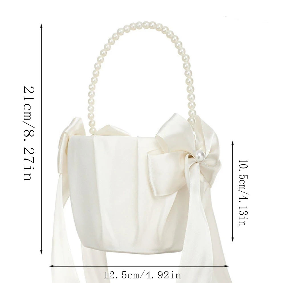1pc Wedding Flower Girl Basket With Pearl Handle For Wedding Bridal Party Valentine's Day Romantic Night Proposal Decoration image 2