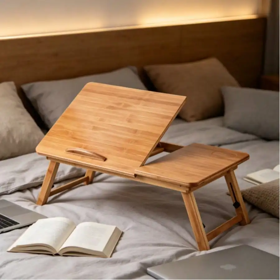 Space Saving Bamboo Laptop Desk – Foldable Portable Bed Tray, Ergonomic Adjustable Stand For Laptop, Tablet & Book, Multi-Use For Bed, Sofa & Office