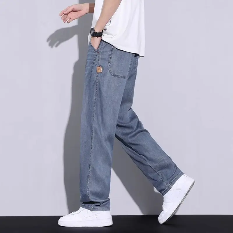 

Мужские осенние модные универсальные свободные джинсы Laisel прямого кроя, широкие брюки, повседневные длинные брюки со средней талией