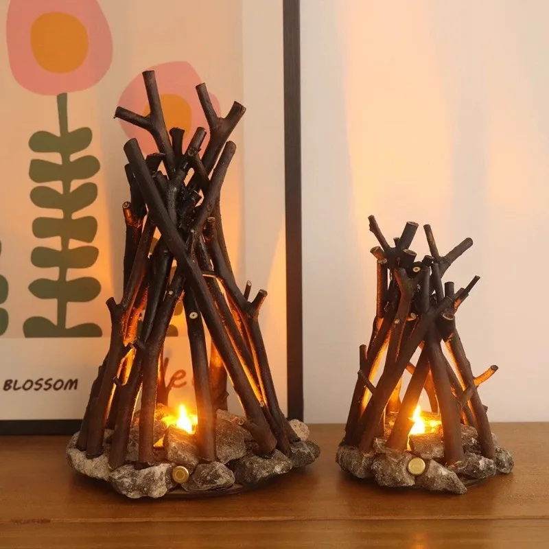 

Camping Fire Effect LED Flame Light with Wood Base Realistic Ambience Sleep Aid Night Light Desk Decor Gift Floor Lamp Home
