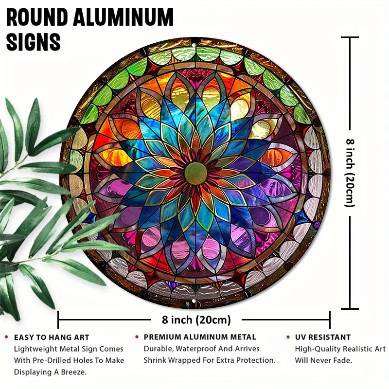 UV-Resistant Waterproof Aluminum Mandala Art Sign - 1pc 8