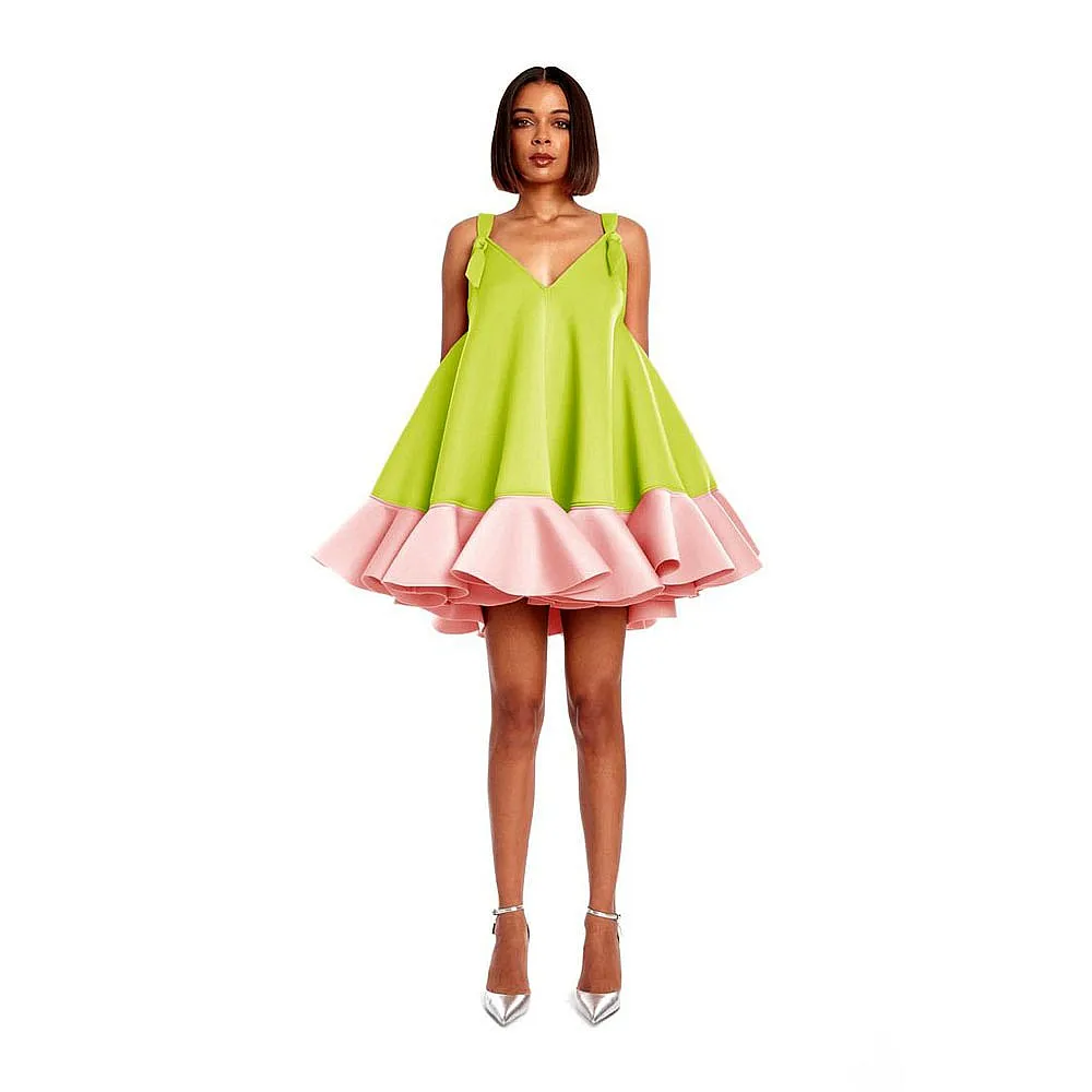 Zielono-różowa sukienka dziewczęca na ramiączkach w kształcie litery A, luźna sukienka na powrót do domu, czarna letnia odzież dziewczęca, suknie świąteczne.