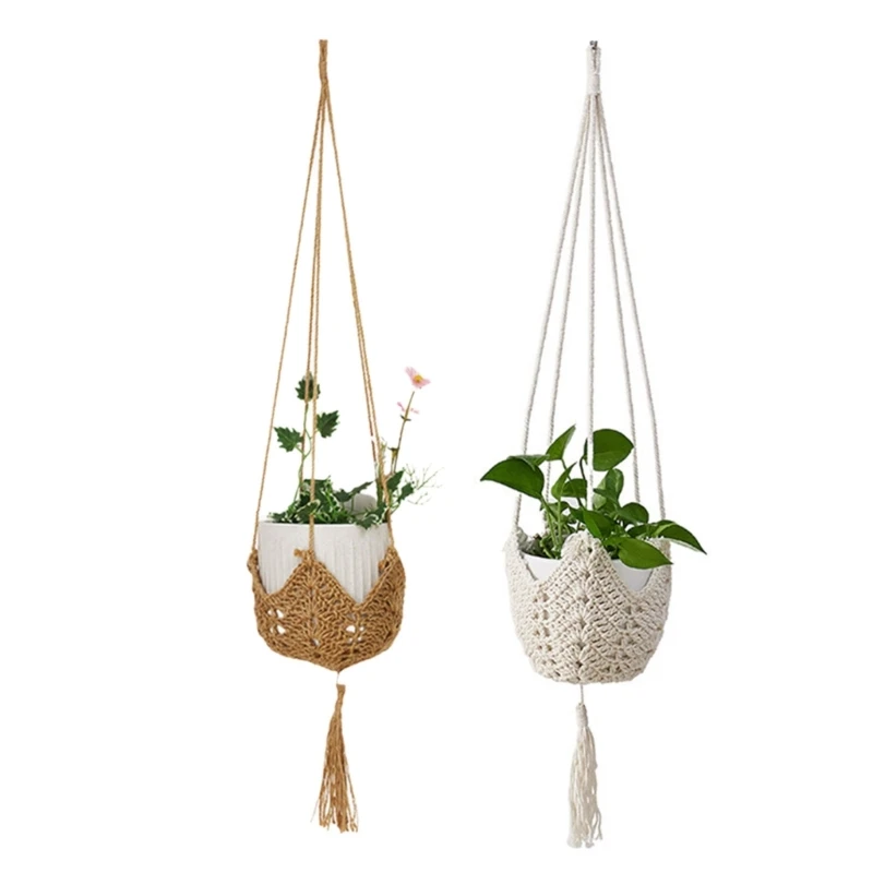 New Flower Pots Pocket Hanging Handmade Weave Rope Weaving Outdoor Home Gardening